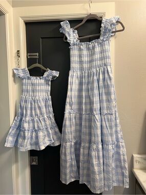 Mommy and me Blue and White Gingham Smocked Sundresses